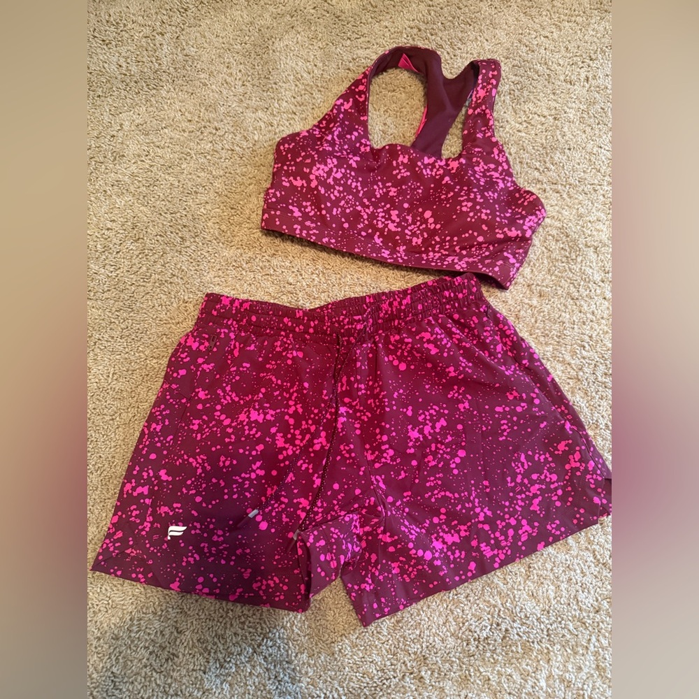 Women's Pink Splatter Sports Bra & Shorts Set